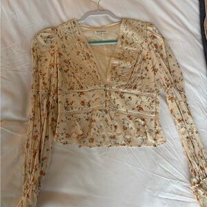 Reformation Cream Floral Lace-Trim Blouse